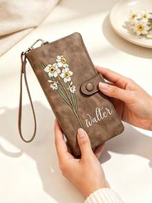 1 buah Dompet Bunga Kelahiran yang Dipersonalisasi, Dompet Panjang Kulit PU dengan Nama Kustom, Dompet Clutch Wanita dengan Resleting, Gaya Retro, Hadiah untuk Ibu, Istri & Teman - MultiWarna - View 4