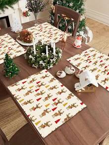 1/2/4/5/6/8pcs Digital Print Placemats, Christmas Pattern Printed Placemats Table Decor, Suitable For Daily, Holiday, Party, Birthday, Wedding, Dinner, Kitchen, Dining Room And Home Textile Decoration - Multicolor - View 6