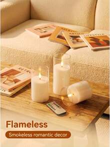 3pcs LED Electronic Candle Set With Remote Timer Function, Outdoor Electric Pillar Candles, Battery Operated Candle Lights, Realistic Flame Electronic Pillar Candles, Warm Flame, Birthday Wedding Decoration, Suitable For Lanterns, Yards, Christmas, Home Decor, Easter, Graduation, Valentine's Day And Other Occasions - White - View 3