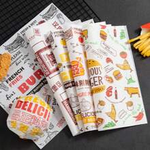 100pcs Hamburger Sandwich Food Wrapping Paper, Cake Roll Hamburger Greaseproof Paper, Wrapping Paper, Pastry Bread Greaseproof Paper Liner Non-Stick Baking Paper For Kitchen And Catering, Kitchen And Restaurant Essentials - Multicolor - View 8