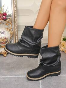 Sepatu Boot Wanita Mid-Calf Sol Tebal Nyaman Serbaguna Musim Gugur/Dingin Ukuran Besar Gaya Minimalis Modis - Hitam - View 2