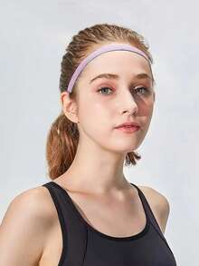 1pc Sports Yoga Headband Set, Sweat-Absorbent Elastic Thin Silicone Fashion Headband, Non-Slip Design (Random Black, Grey, Pink) - Multicolor - View 2