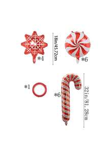 17pcs/Set Balon Permen Tongkat Natal Merah, Kepingan Salju, dan Bola Dekorasi Natal Balon Natal Perlengkapan Foto Liburan - Natal - View 7