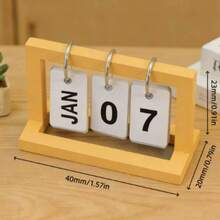 1pc Modern Minimalist Wooden Flip Calendar Perpetual Calendar Bedroom Desk Ornament Holiday Gift Decorative Table Calendar - Multi-color - View 9