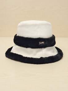 1pc Women's Autumn/Winter Bucket Hat, Colorblock Striped Letter Patchwork Design, Casual Outdoor Daily Wear - Fisherman's Hat - View 7