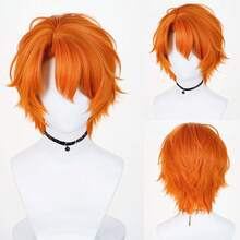 Orange Synthetic Short Straight Men Side Parted Wigs Anime Game Cosplay Fluffy Wig Heat Resistant For Daily Party - Orange - View 1