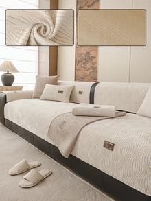 1PC Chenille Fabric, Non-Slip Bottom Design, Solid Color Sofa Cushion Cover, Pet-Friendly Sofa Cushion, Living Room Sofa Back Cushion, Armrest Cushion, Pillowcase, Modern Minimalist Style, Suitable For Bedroom, Study, Living Room And Other Home Decor - Beige - View 1