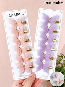 6/12pcs/Set Jepit Rambut Kupu-kupu Tulle Multi-Layer Warna Pink Ungu, Aksesori Rambut Manis - Cocok Untuk Anak Perempuan Dan Wanita, Cocok Untuk Sehari-hari, Liburan, Pesta, Kencan, Foto - MultiWarna - View 20