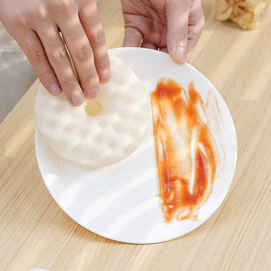 1pc Suction Cup Sponge Wipe For Householdkitchen Cleaning, Double-Sided Scouring Pad, Silkgourd Like Cloth, Three-Dimensional Honeycombwashing