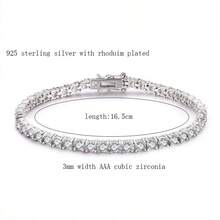 3mm Wide Luxury Sparkling Artificial Inlaid 9A Cubic Zirconia 925 Sterling Silver Rhodium Plated Tennis Bracelet, Classic Versatile - Silver - View 7