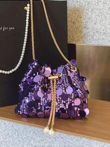 1PC Cylinder Sequin Bag, Casual Minimalist Elegant, Suitable For Parties, Dinners And Other Events, Can Easily Accommodate Daily Essentials, Versatile Item, Suitable For Various Styles And Occasions - Multicolor - View 11