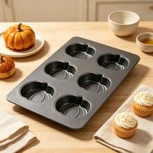Pumpkin Cake Pan 6-Cavity Non-Stick, Carbon Steel Baking Mold For Fall Thanksgiving Halloween Cookies, Reusable Oven Bakeware, Easy Clean DIY Home Baking Tool - Black - View 3