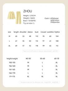 Gongdie 2pcs/Set Miffy Women's Pajama Set, Autumn Yellow Striped Soft Modal Cotton Loungewear With Pockets - Yellow - View 7