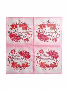 20pcs Valentine's Day Bear Heart Tree Printed Napkins, Colorful Romantic Party Holiday Table Decor - Printed - View 5
