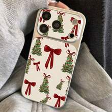 1pc TPU Material Red Bow Christmas Tree Full Print Pattern Phone Case Compatible With Apple 17promax/17/16promax/15/13/12/11 Large Window Sticker Full Coverage Anti-Drop Soft Shell Phone Protective Cover - Silver - View 5
