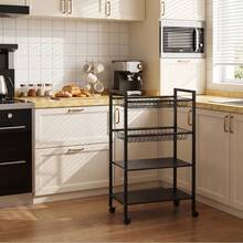 4 Tier Rolling Storage Trolley Cart Metal Kitchen Vegetable Basket Rack Wheels Mobile Shelving Unit, Metal Frame Narrow Carts For Home Kitchen, Laundry - View 3