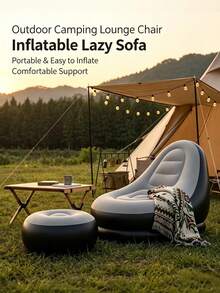 1 Set Khaki/Blue Durable PVC Inflatable Slouchy Sofa, Lightweight And Easy To Store, Modern Minimalist Style, Suitable For Yard, Balcony, Camping And Outdoor Travel Leisure, Holiday Essential - Multicolor - View 10