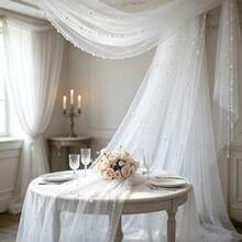 1pc White Pearl Embellished Sheer Fabric, Suitable For Table Runner, Ceremony Backdrop, Home Decor, Room Decoration, Birthday Party Decoration, Wedding Ceremony Decoration, Creating Romantic Atmosphere - Multicolor - View 7