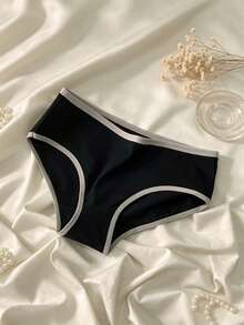 6pcs Women's Colorful Sports Minimalist Panties, Mid-Waist Japanese Black White Gray Ladies' Triangle Briefs - Black - View 2
