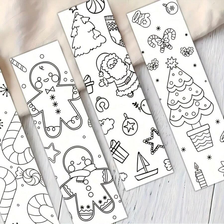 32pcs Christmas Theme Cartoon Labels, Minimalist Line Art Design, Unique & Exquisite Decorative Page Markers - Perfect Gift Choice For Students, Educators And Book Lovers, Ideal As Reading Incentive, DIY Handmade Decorative Gift - Multicolor - View 1