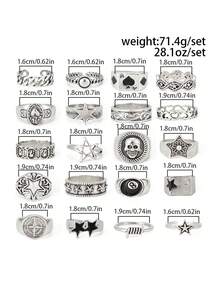 Set de 12 anillos metálicos geométricos de estilo punk con diseño de plumas, anillos ajustables para nudillos, joyería de encanto hip hop para hombres, regalo ideal - 12 piezas - Ver 7