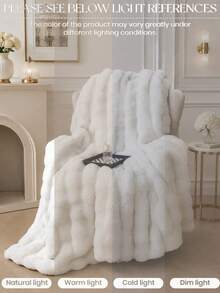 1pc White Faux Fur Blanket, Soft & Warm, Luxury Style, Multi-Purpose Throw, Easy Care, Lightweight & Versatile, Fluffy Long Pile Bed Blanket, Soft Dorm Blanket For Back To School - Beige - View 10