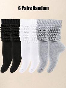 1/3/6 Pairs Random Color Loose Long Socks, All-Match Black White Gray Versatile Socks, Suitable For Girls And Little Girls, Girls Clothing Accessories - Multicolor - View 12