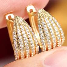 Gmzalx 1 Set Elegant & Fashionable Women's Wedding Jewelry Set, Featuring Synthetic Round White Zirconia Earrings, Suitable For Daily Wear And Vacation, A Perfect Gift For Her - Gold - View 4