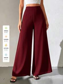 SUNSTORY Women's All-Season Versatile Fashion Casual Street Vacation Style Oversized High Waist Wide Leg Chiffon Pants, Suitable For Commuting, Outings, School Dance - Burgundy - View 3