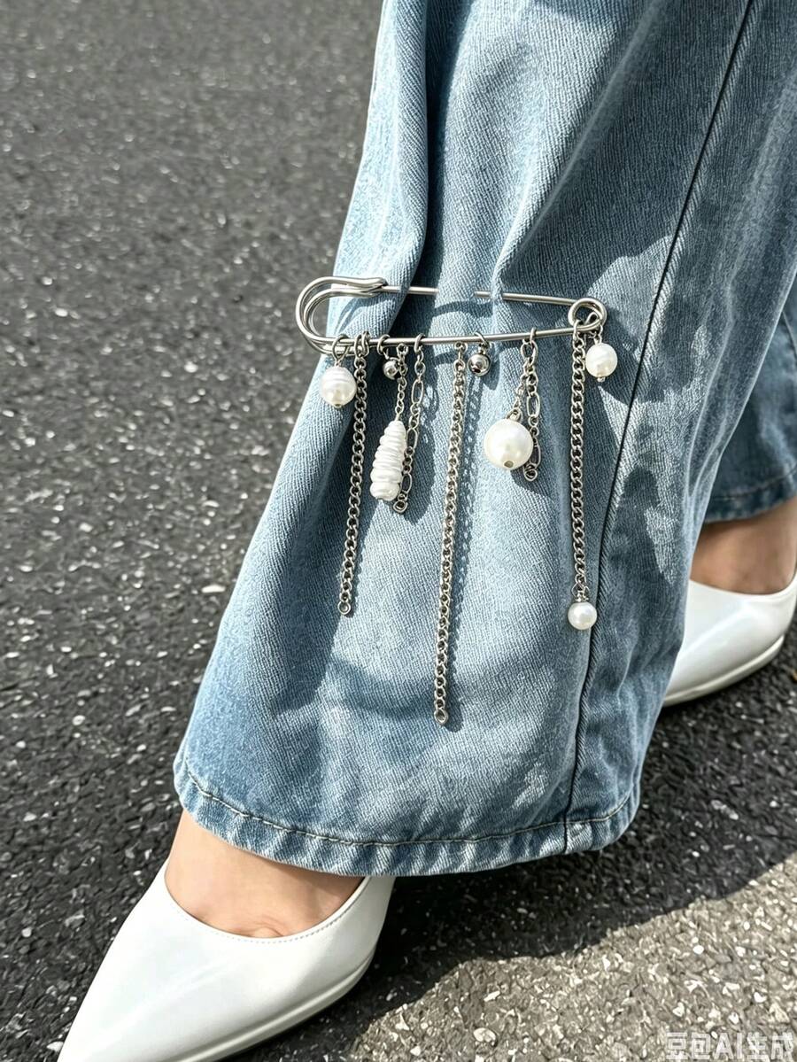 1件裝銀色流蘇鏈條仿珍珠安全針極簡飾品 褲腿鏈條 優雅婚禮派對宴會節日領口胸針珠寶 - 銀色 - 查看 1