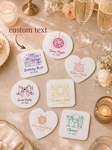 Personalized Name And Year Coaster, Custom Text Drink Coaster With Line Art Party Design, Custom Beverage Coaster, Birthday Party Table Decor, Celebration Drink Mat, Coffee Coaster, Birthday Gift For Friends, Family, Party Hosts And Guests. - Multicolor - View 4