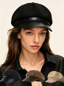 1件復古八角形貝雷帽 女款 Y2K 街頭風 秋冬服飾配件 - 彩色 - 查看 1
