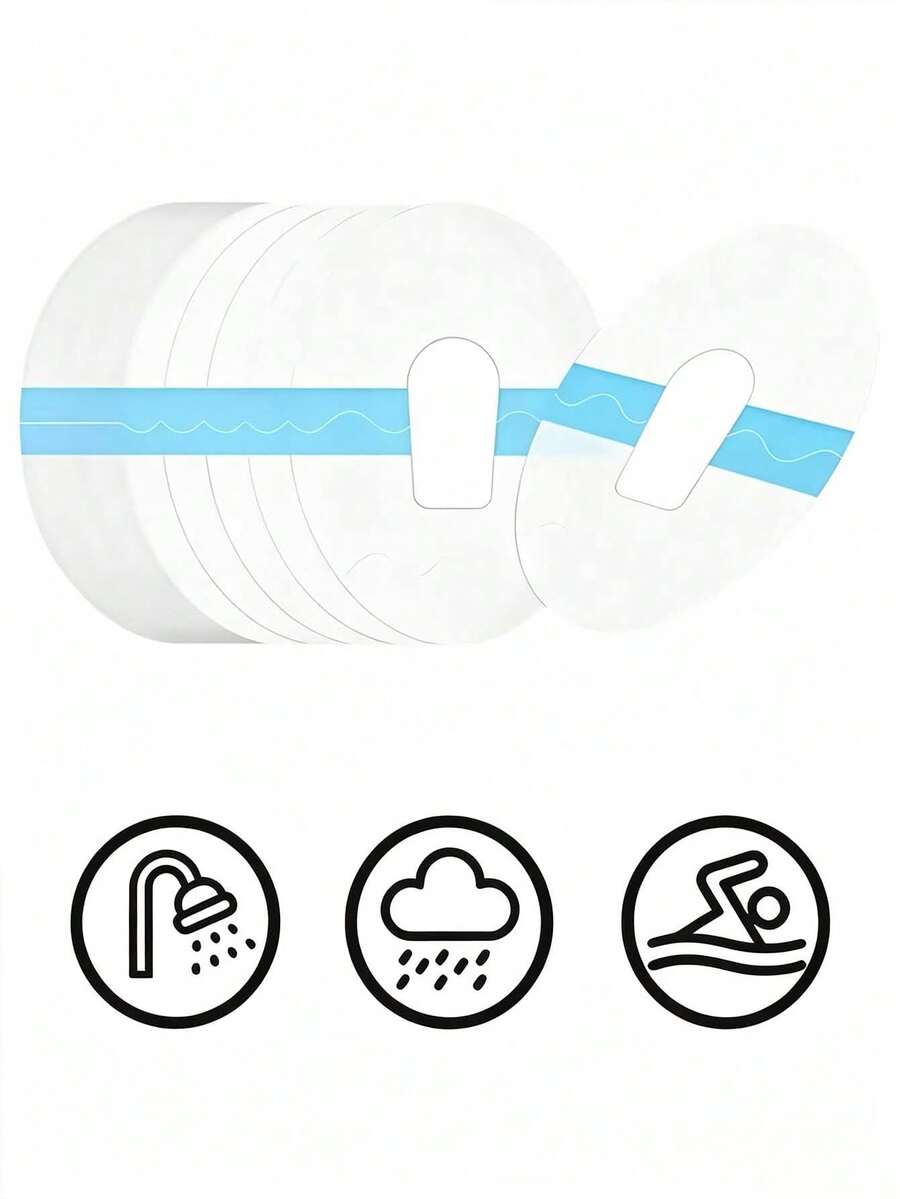 1 Set 10pcs Self-Adhesive Waterproof Patches, Sweat-Proof, Low-Allergen, Latex-Free, PU Film Waterproof Blank Patches With Center Hole, Washable Transdermal Patches - Multicolor - View 1