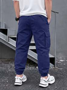 1pc Boys' Fashionable Casual Multi-Pocket Cargo Pants, Versatile For Commuting And Daily Wear - Navy Blue - View 2