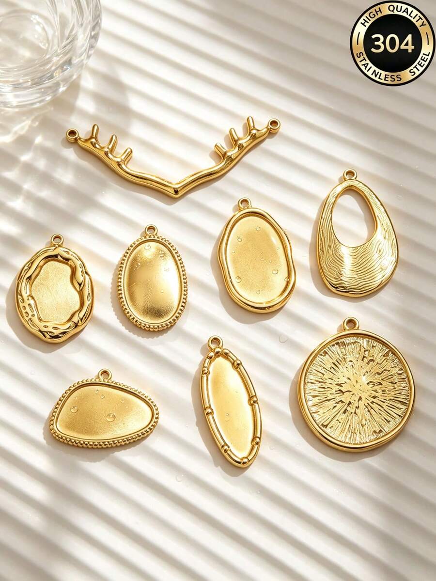 1pc Organic Textured Stainless Steel Charms For Jewelry Making, 18K Gold Plated Irregular Blank Pendant For DIY Necklace Bracelet Making - Pendants - View 1