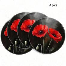 1/4/6pcs Dark Red Poppy Hand-Painted Pattern Placemats, Suitable For Home Kitchen, Made Of Polyester Fiber, Kitchen Table Decoration, And Party Scene Decoration - Multicolor - View 9