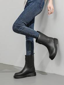 Women's Solid Color Outdoor PVC Geometric Pattern Rain Boots Outdoor Sports Shoes For Rainy Season - Black - View 11