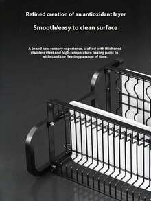 1pc Kitchen Storage Rack, Premium Carbon Steel Bowl And Plate Dish Drainer Rack, Large Capacity Home Tableware Dry And Wet Separation Storage Rack, Rust-Proof Hygienic Bowl And Plate Drainer Rack With Utensil Holder, Cutting Board Rack, Bowl Rack, Cup Rack - Multicolor - View 5