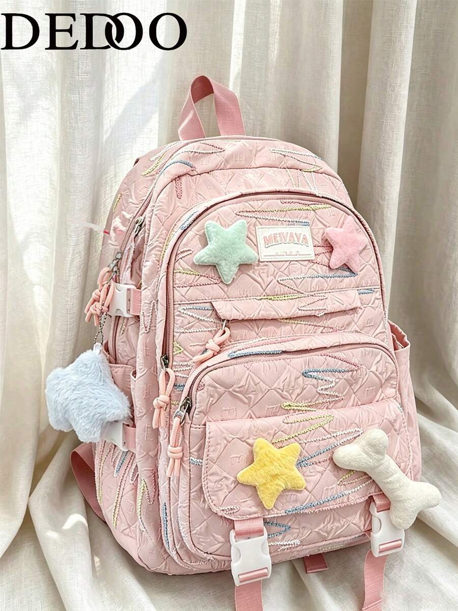 Dedoo Large Capacity School Bookbag, College University Campus Backpack,Multi‑Pocket Buckle, Sweet Aesthetic Backpack For Teen Girls Back To School
