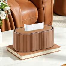 Magnetic PU Leather Tissue Box Cover, Italian Vintage Style Oval Shaped Tissue Storage Box, Suitable For Bathroom Countertop, Bedroom Nightstand, Office Desk, Decorative And Storage Dual Use - View 6