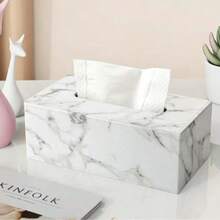 White Marble Pattern Wooden Tissue Box White Stitching Napkin Dispenser - White Marble - View 4