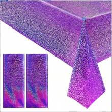 1/2pcs Purple Holographic Laser Tablecloth, Bright Purple Plastic Tablecloth, 54" X 108" Foil Disposable Rectangular Tablecloth, Suitable For Birthday Party, Wedding Anniversary, Bachelor Party, Dining Table Decor - Multicolor - View 5