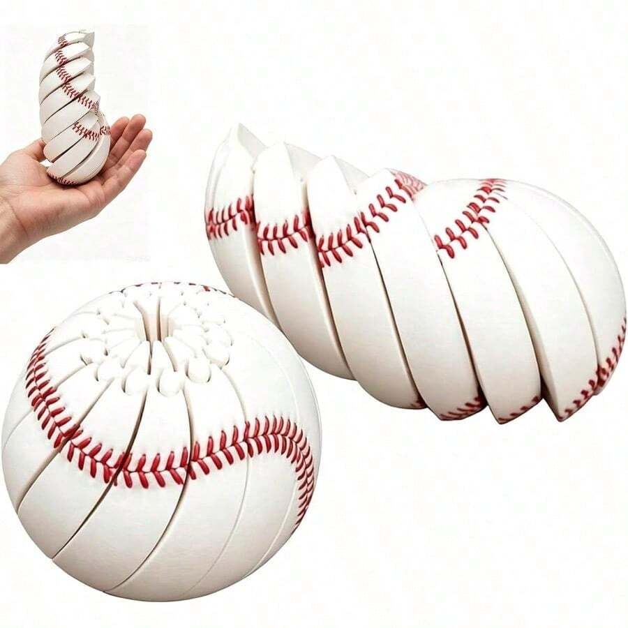 Baseball Fidget Ball Toy,3D Printed Twist And Turn Stress Relief Desk Fidget,Portable Relieve Anxiety Fidget Ball Sensory Puzzle - White - View 1