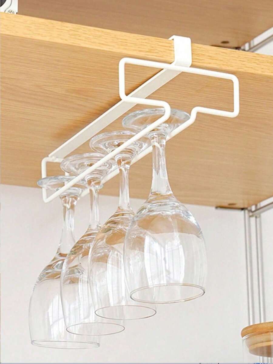 1/2/3pcs Under Cabinet Wine Glass Rack, Stemware Storage Rack, Kitchen Hanging Metal Glass Holder, Space-Saving, Easy Installation, Non-Slip, No-Drill Glassware Storage Rack, Suitable For Kitchen, Bar, Cafe - Multicolor - View 1