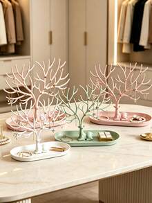 1pc Deer‑Antler Shaped Jewelry Stand, Branch‑Designed Hooks With Base Perfume Tray, Multi‑Purpose Holder For Earrings Necklaces Rings Keys, Jewelry Box Display Piece, Room Decor For Vanity Countertop, Bedroom And Holiday Gift Occasions - Multicolor - View 5
