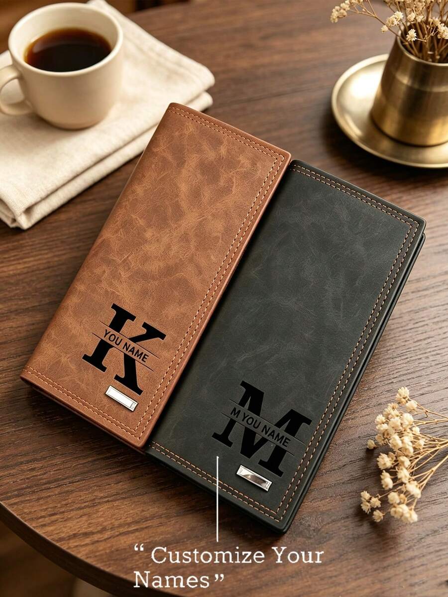 1 ví dài màu trung tính tùy chỉnh, khắc chữ ký cá nhân hóa, nhiều ngăn thẻ, túi khóa kéo tích hợp và ngăn thẻ tín dụng dung tích lớn - Nhiều màu - Xem 1