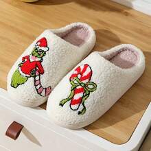 The Grinch 1 paire de chaussons d'hiver verts en fourrure, chaussons de maison confortables, chaussons thermiques d'automne, chaussons de mode pour le bureau, chaussons de voyage unisexes pour couples, chaussons de costume de fête, conviennent comme cadeaux d'anniversaire de vacances pour la famille et les amis, cadeaux de Noël, conviennent pour le port quotidien et festif, accessoires de costume d'Halloween - Multicolore - Voir 9