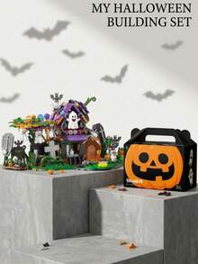 Halloween 6-In-1 Building Blocks Set, Spooky Haunted House Brick Toy With Witch, Ghost, And Pumpkin Models, Fine Motor Skills, Educational Spatial Brain Training Toy, Birthday/Halloween DIY Party Decoration & Holiday Gift For Kids And Adults - Multicolor - View 4