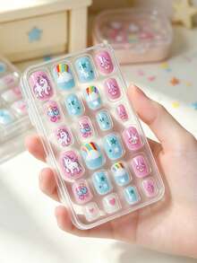 120pcs 5 Styles 3D Kids Short Press-On Nails, Cute Cartoon Unicorn Mermaid Shell Heart Bow Design Fake Nails, Birthday Party Dress-Up Gift For Girls, Suitable For Little Girls' Daily Manicure - Multicolor - View 6