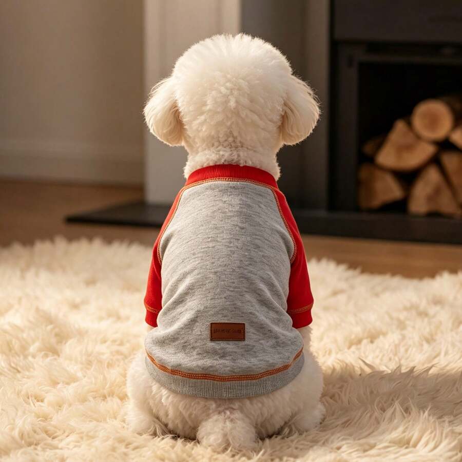 1pc Dog Hoodie, Colorblock Raglan Sleeve Dog Hoodie, Soft And Comfortable Puppy Loungewear, Suitable For Small/Medium Dogs, Cats, For Outdoor And Indoor Use In Cold Autumn/Winter Weather - Red - View 1